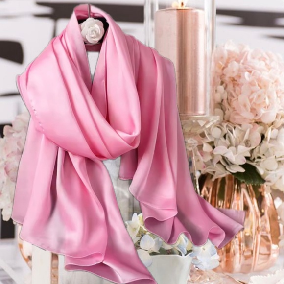 Light Pink 100% SILK SATIN Large Shawl Scarf Wrap Wedding Bridesmaid Cover up - Picture 1 of 5